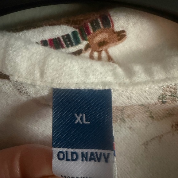 Old Navy White Reindeer XMAS Flannel button up Pajama Set size XL with pockets - Picture 2 of 13